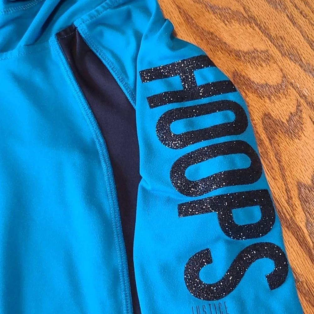 Justice Basketball Zipper Hoodie Sparkly HOOPS - Girl's 8/10